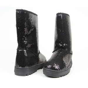 Ranpage ANNIKA Black Sequin Faux Fur Boots Size 6